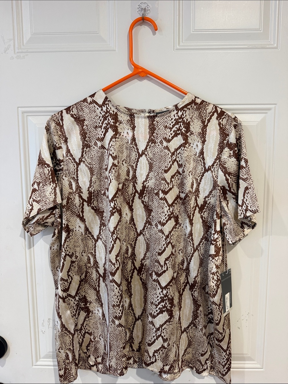 Worthington Brown and Cream Snake-Print Short Sleeve Shirt